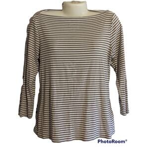 Old Navy Sabrina Gray & White Stripes Long Sleeve Stretchy Boat Neck Tee Top L